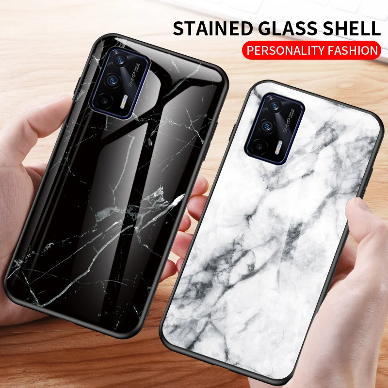 

For Realme GT 5G RMX2202 Case Shockproof Marble Tempered Glass Hard Back Cover Case Soft Bumper for Realme GT RealmeGT RMX2202