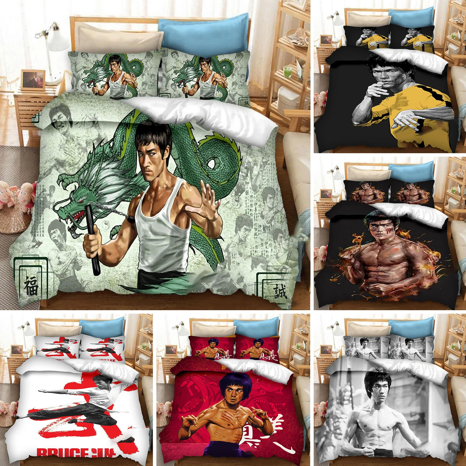

Пододеяльник с 3D рисунком Брюса Ли, искусственное одеяло кунг-фу, двойной, двойной, полноразмерный, Королевский, взрослый, детский, постельное белье, пододеяльник