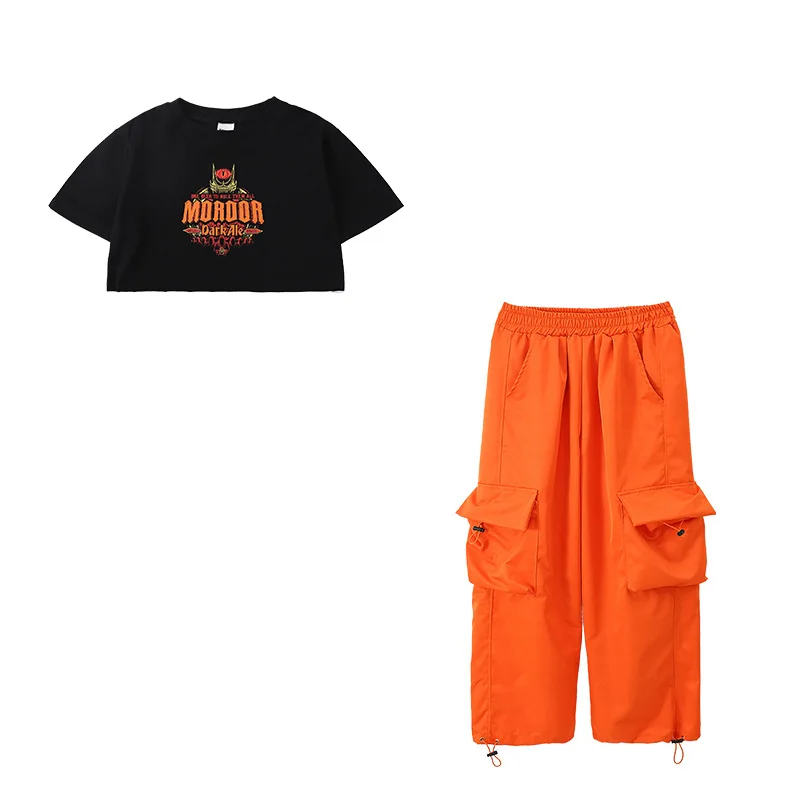 Одежда для бальных танцев в стиле хип-хоп футболка большого размера оранжевые