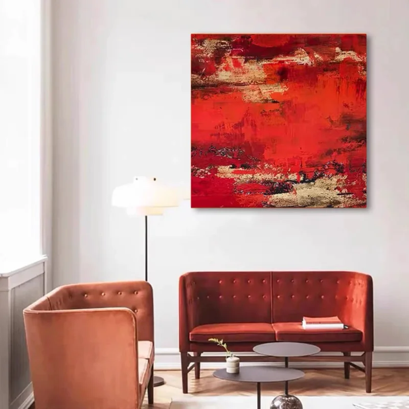 Ручная роспись Современная масляная живопись текстура красная черная Золотая