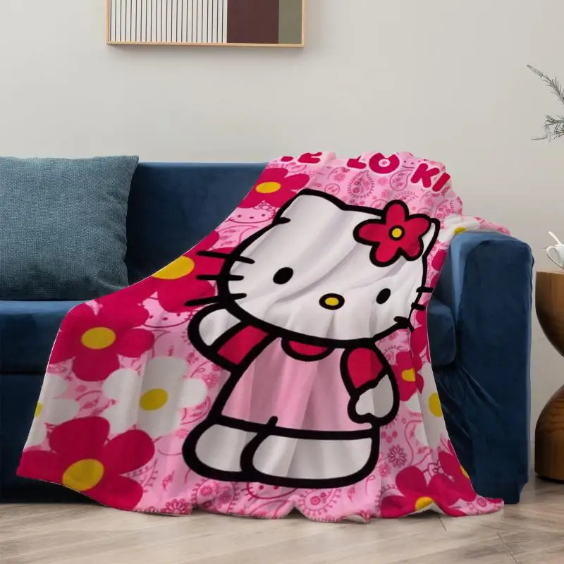 

Мягкое теплое фланелевое одеяло Kawaii Hello Kitty в стиле аниме, одеяло с кошкой, 280 г/м2, шаль для сна для девочек, диван, клетчатый плюшевый плед, пок...