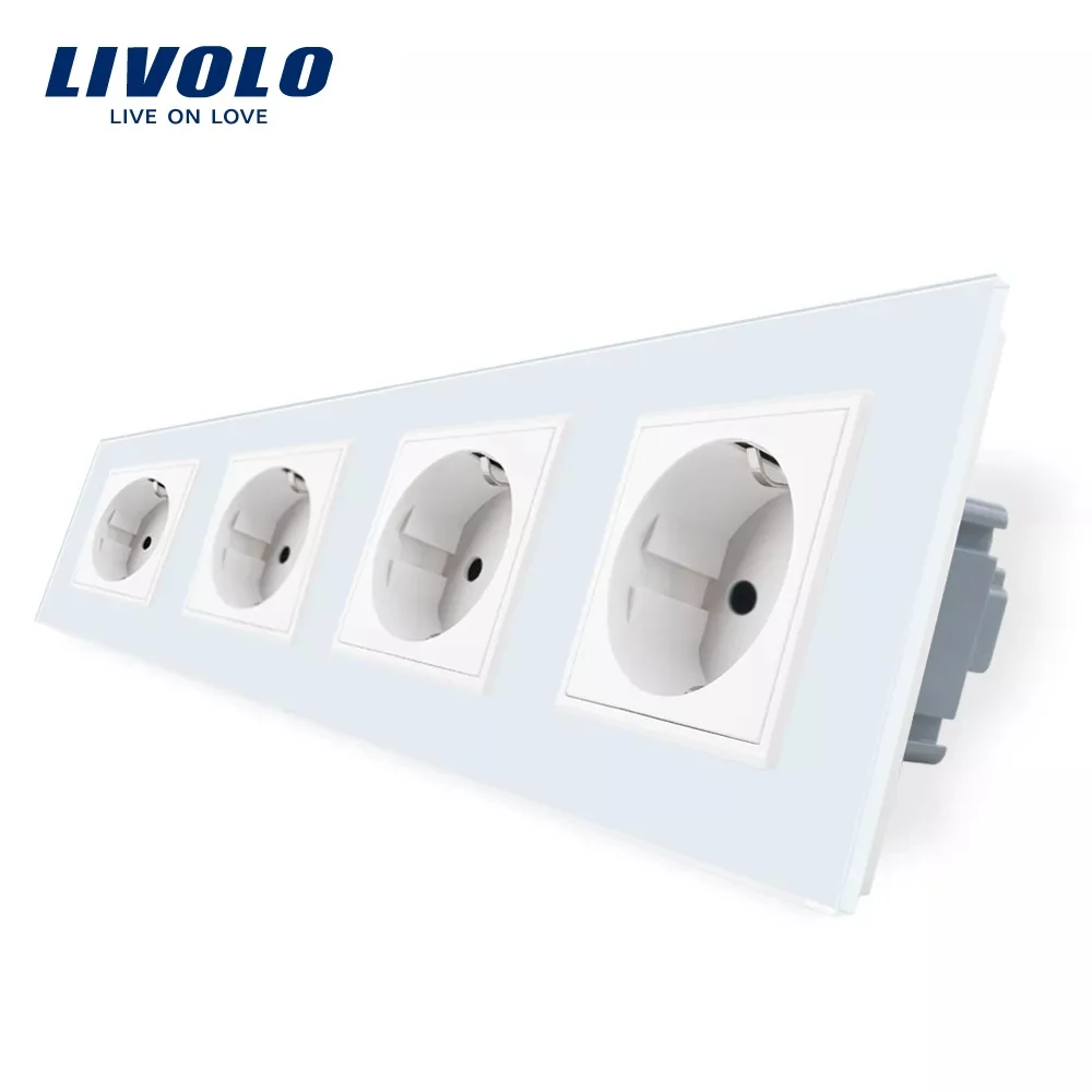 

New Livolo EU Standard Socket, Crystal Toughened Glass Outlet Panel, Triple 16A Wall Power Sockets Without Plug,VL-C7C4EU-11