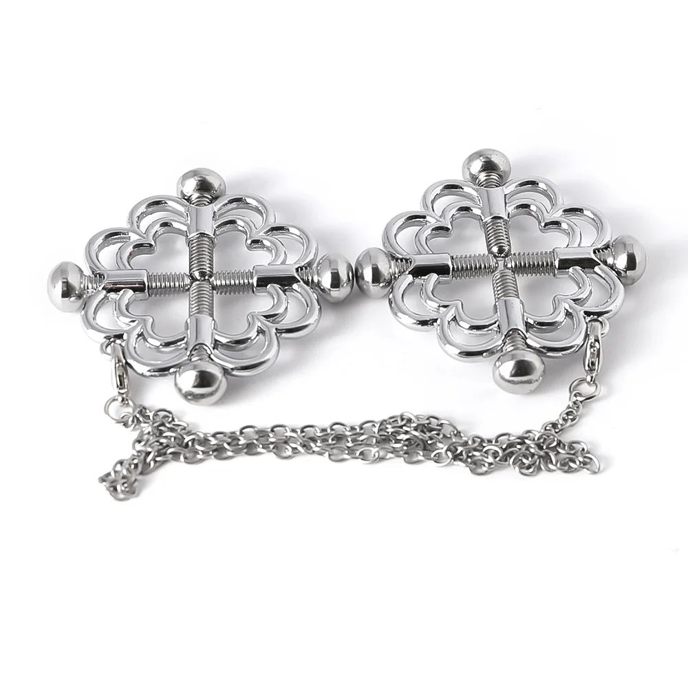 1Пара металлических зажимов для сосков с цепочкой, зажимы для половых губ, рабыня, БДСМ, женские игрушки для взрослых, сексуальные игры с грудью S&M.