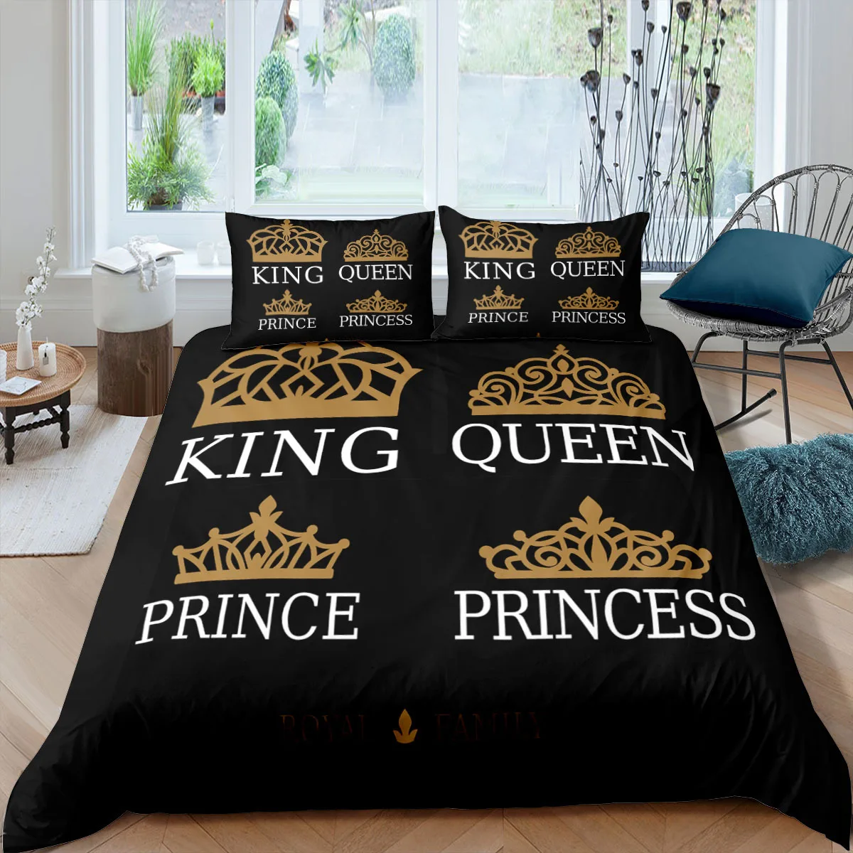 

Luxury 3D Printing Black White Crown Duvet Cover Queen/King Size Romantic Style Bedding Set Quilt Covers For Lover Bedroom Decor