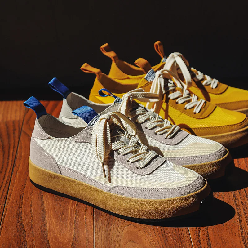 

Trendy Men Casual Sneakers Patchwork Flat Canvas Shoes for Men Ice Silk Walking Platform Shoes Comfortable Vintage Sneakers Male