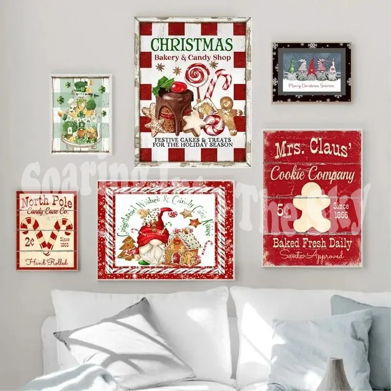 Christmas Wall Art Print Hot Chocolate Candyland Express Gingerbread Bakery Sign Poster Vintage Canvas Painting Kitchen Decor