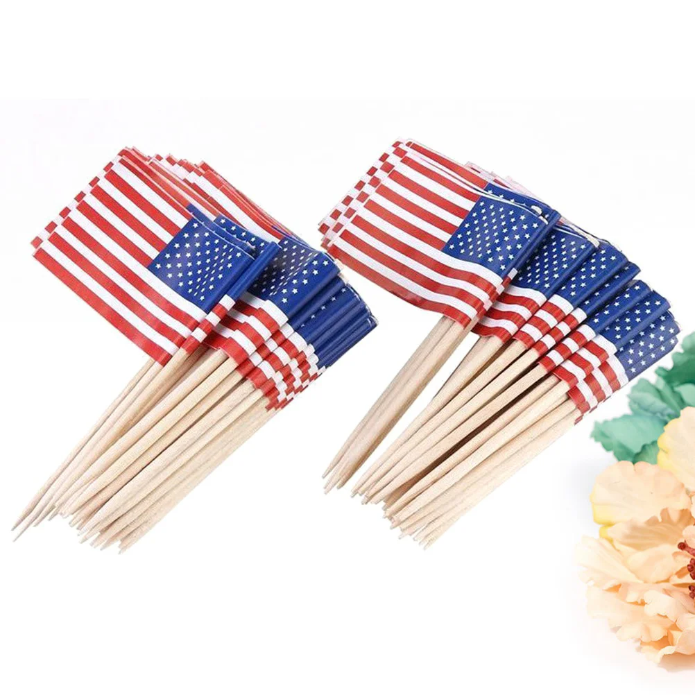 

100 Pcs American Flags Mini Toothpicks Miniture Decoration Usa Food World Competitions Party Supplies Foods