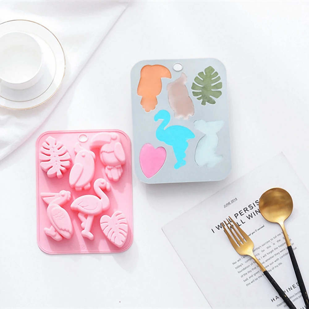 

6 Holes Flamingo Bird Leaves Silicone Mold DIY Chocolate Candy Desserts Cookies Ice Cube Making Tool Baking Cake Decor Mold
