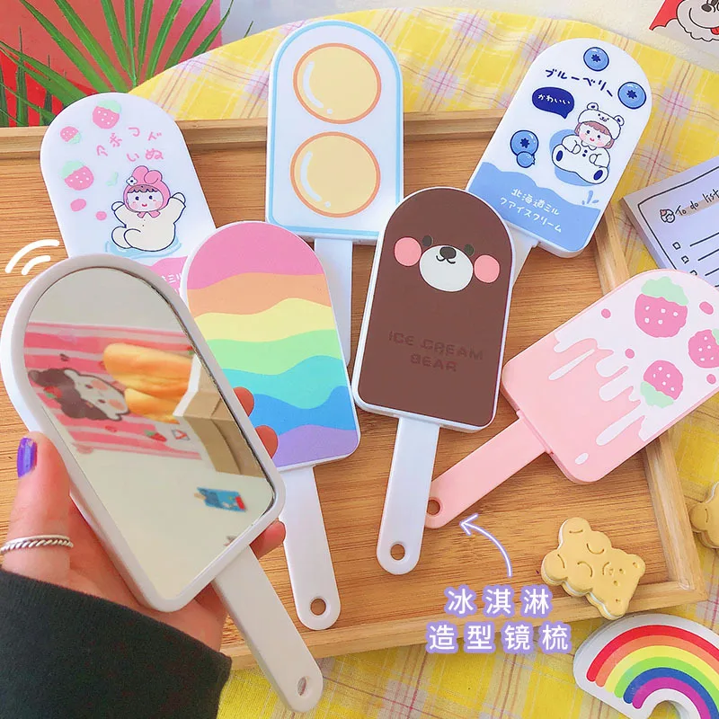 

L192 Cartoon Makeup Handle Mirror with Comb Creative Design Comb Mirror Set with Handle Cute Mirror
