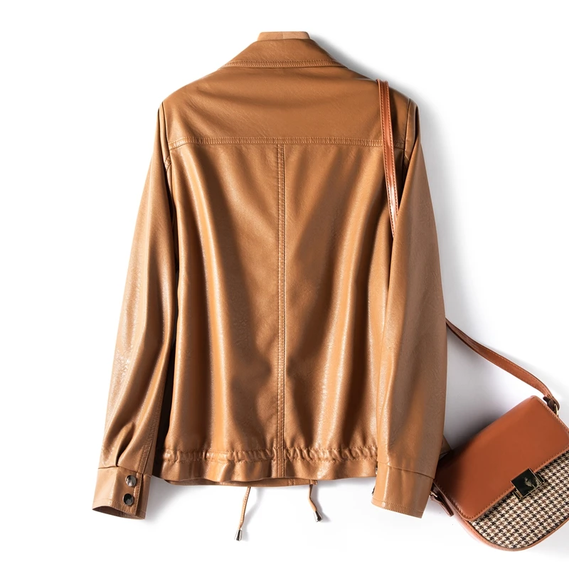 New Autumn Black Leather Coat for Women Brand Long Sleeve Single Breasted Loose PU Leather Coat Female Outerwear High Quality