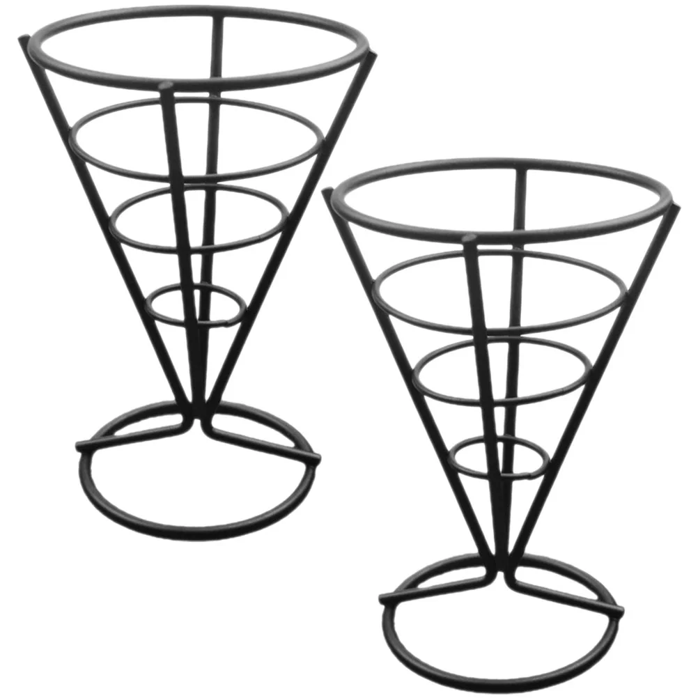 

2 Pcs Cone Snack Holder Display Frying Basket French Fries Rack Stainless Steel