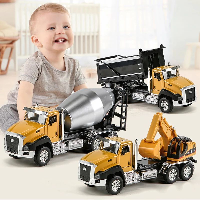 

3 в 1, инженерная Строительная модель, строительный самосвал, смеситель, грузовик, масштаб 1/50, металлическая модель, автомобиль, игрушки, рожд...