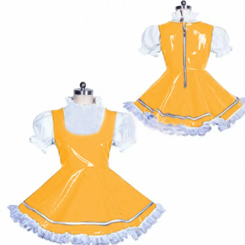 

Милое классическое платье в стиле "Сладкая мусульманка" с пышными рукавами, красивый фартук, кожаное платье горничной из ПВХ, фетиш, индивидуальный пошив, милая Униформа горничной 7XL