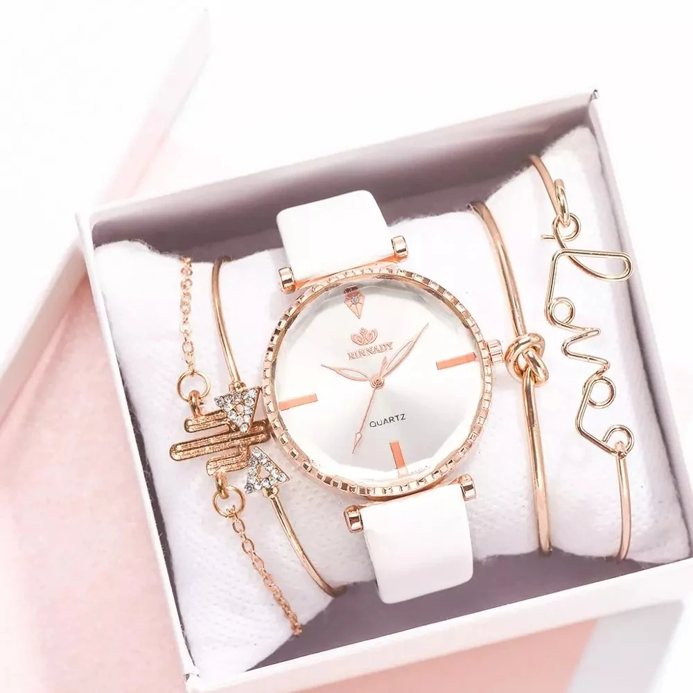 

5pcs Set Top Style Fashion Women's Watch Luxury Leather Band Analog Quartz WristWatch Ladies Watch Women Dress Relogio Mujer