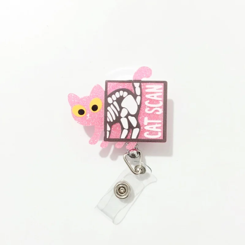 1PC Glitter Acrylic Cat Scan Teacher Coffee “It‘s Fine” Witch Charm Planar Key Chain Stretchable Cute Kitten Jewelry Gifts