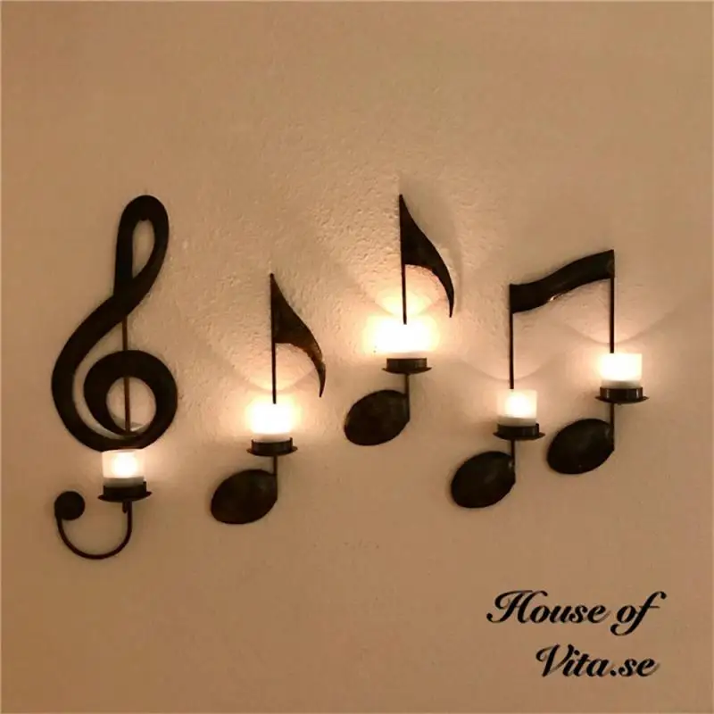 

Metal Music Note Candle Holder Decorative Candlestick Atmosphere Props Wall Black Durable Hanging For Home Furnishing Decoration
