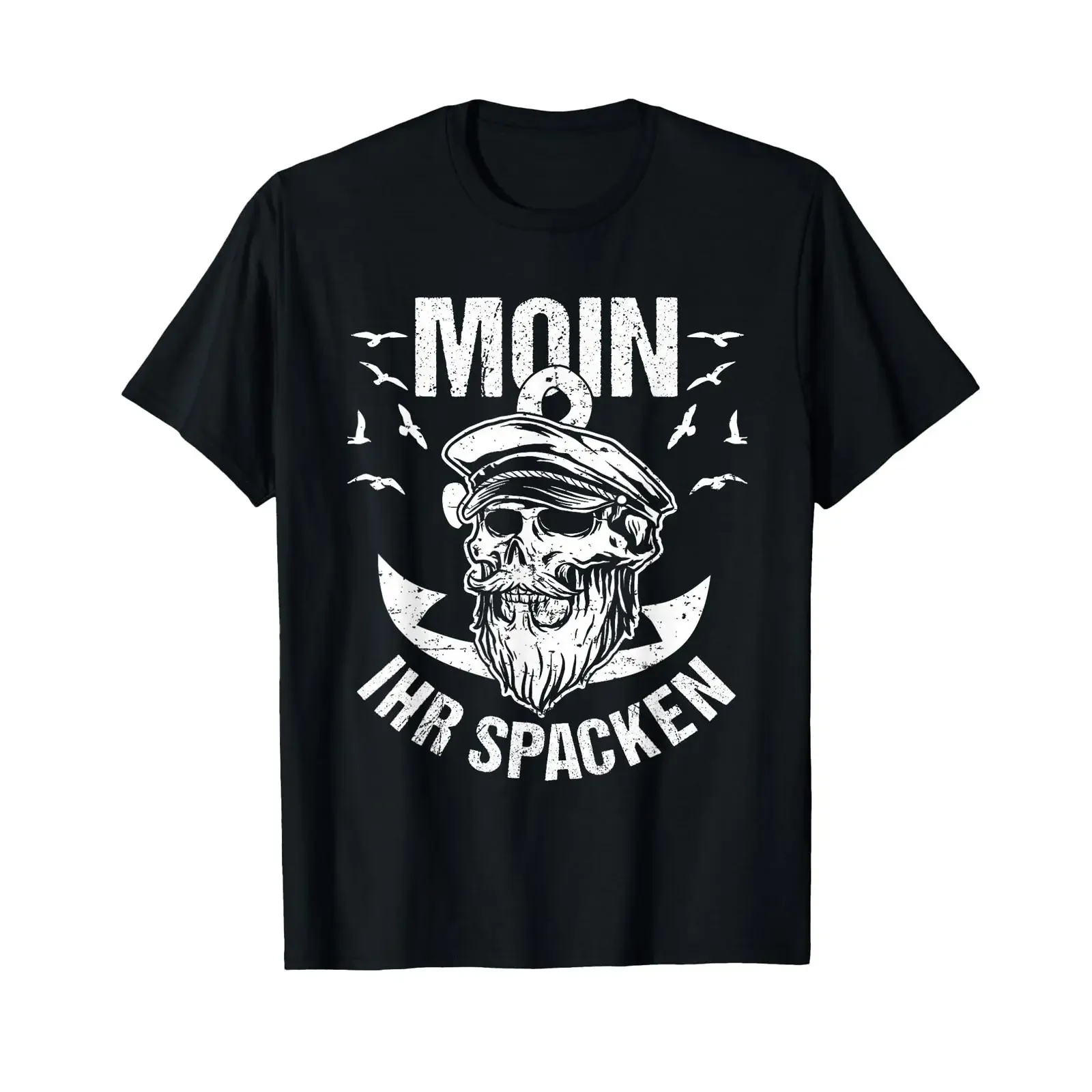 Фото Футболка Moin Ihr Spacken Funny North Germany Sea Captain, винтажная, с эффектом потертости, повседневная, в стиле стритвир, эластичная, комфортная №1