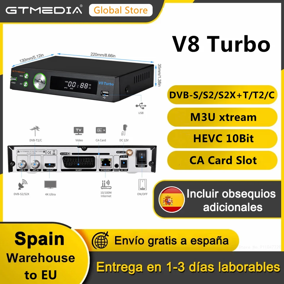 GTMEDIA V8 توربو استقبال الأقمار الصناعية صندوق التلفزيون فك 1080P HD DVB-S/S2/S2X + DVB-T/T2/كابل دعم M3U CA بطاقة VCM/ACM PK V8 برو 2