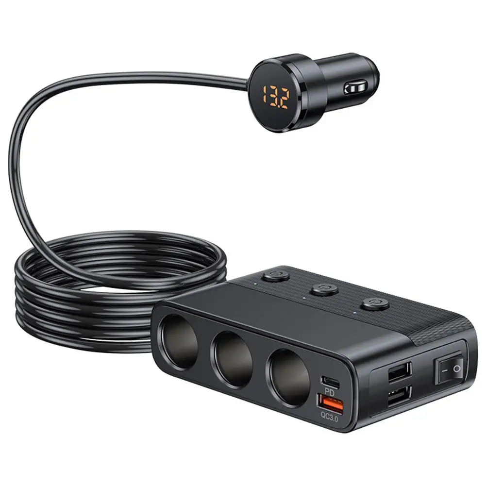 

128W 7-in-1 Car Charger Splitter PD30W QC3.0 Cigarette Lighter Adapter Car Cigarette Lighter Socket Splitter With Switch