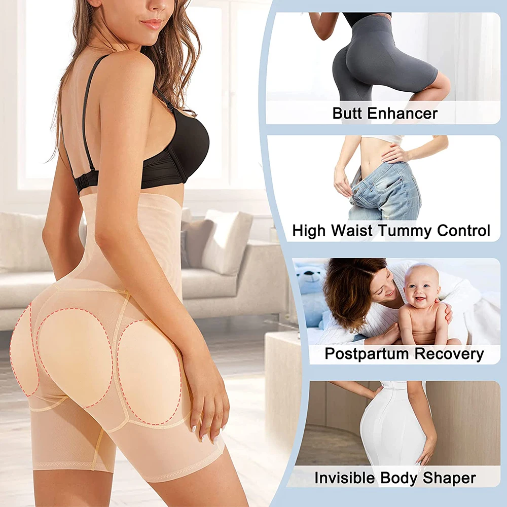 Women High Waist Shorts Shapewear Control Panties Body Shaper Butt Lifter Padded Hip Enhancer Seamless Underwear
