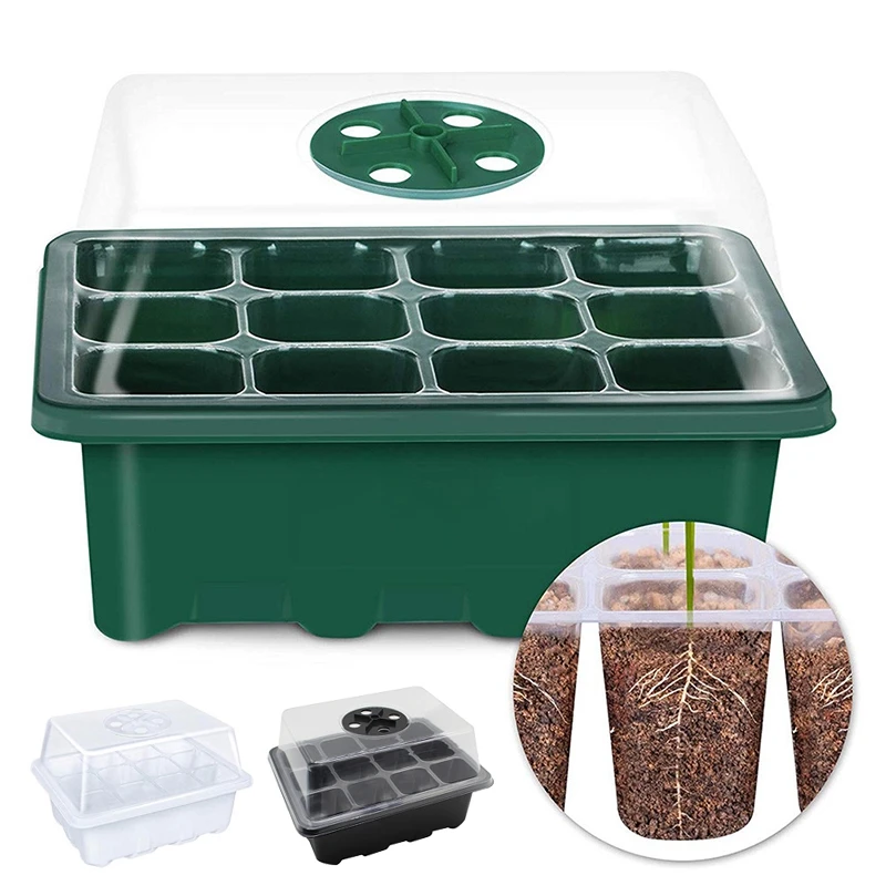 

12 Holes Seeds Grow Box Seedling Plastic Nursery Pots Plant Germination Tray Planter Flower Pot Lids Hydroponic Garden Decor