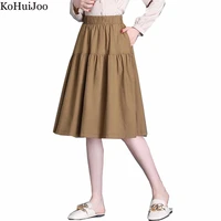 kohuijoo korean high waist a line temperament skirt women 2022 pocket design khaki a line casual pleated skirt medium length