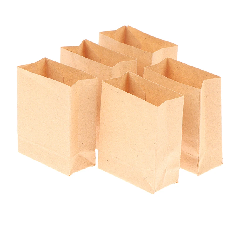 

5Pcs/set 1:12 Dollhouse Miniature Kraft Paper Bags Cookie Bread Biscuits Package Gift Bags Takeout Bag Doll House Accessories