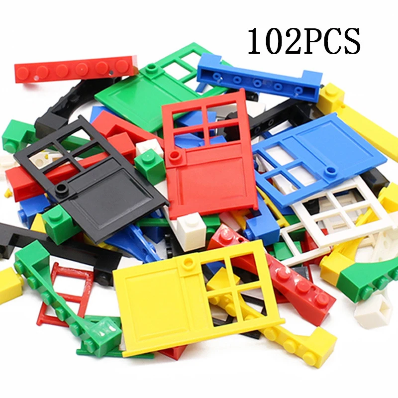 

MOC Accessories 102Pcs Door Window DIY House Architecture Part Model Building Blocks City Educational Bulk Bricks Toys Kids Gift