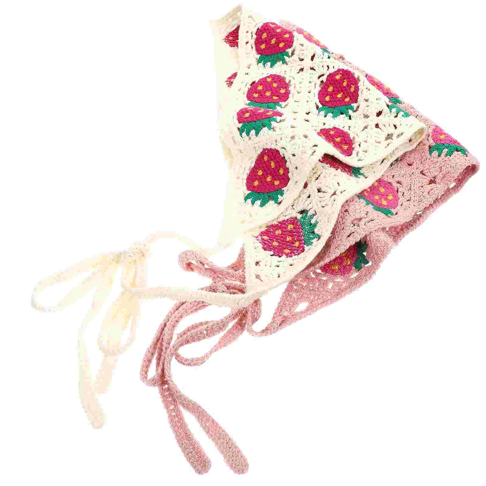 

2 pcs Decorative Crochet Headband Triangle Hair Scarf Hair Bands For Girls Cute Hair Bandana (Strawberry Pattern)