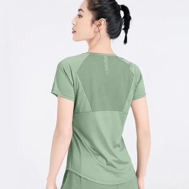 

Women Top Clothing Summer Yoga T-shirts Short Sleeves Quick-drying Seamless Solid Color GYM Running Fitness Slimming Blouse