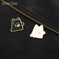 black white animals enamel pins custom kawaii ghost cat badges metal denim clothes backpack cute lapel jewelry accessories gifts