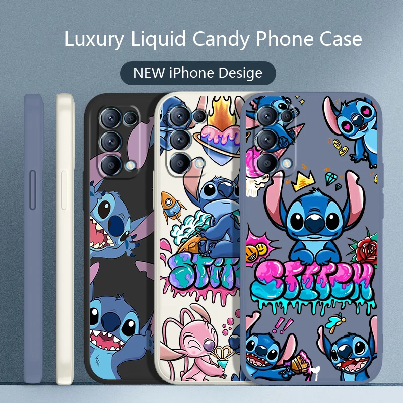 

Stitch Anime Cute Art Phone Case For OPPO Find X5 X3 X2 neo Pro Lite A5 A9 2020 A96 4G 5G Liquid Rope Candy Color Cover
