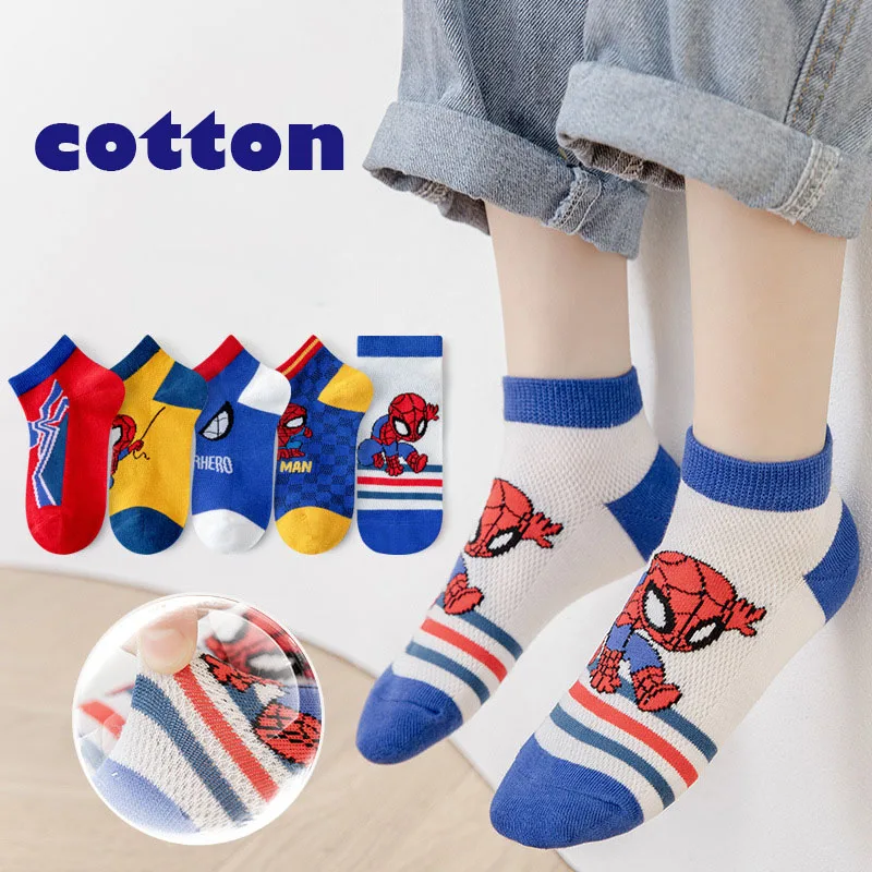 

5 Pairs Disney SpiderMan Boys Children's Baby Socks Breathable Sports Summer Cotton Cartoon Printing Pattern Comfortable
