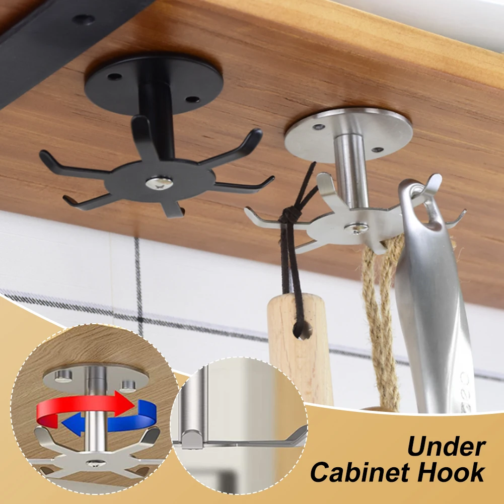 

1PCS Kitchen Organizer Rack Utensil Holder Cabinet Hook Stainless Steele Kitchen Utensil Rotatable Hanging Rack With 6 Hooks
