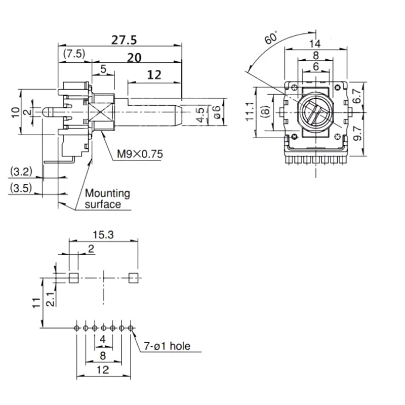 2 шт. вертикальный поворотный потенциометр B500K B100K RK14 100K 50K длина вала 20 мм