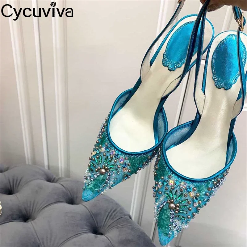 Босоножки женские на высоком каблуке кружевные сандалии шпильке с инкрустацией