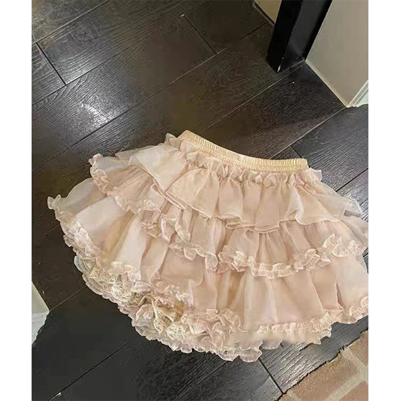 Фото MEXZT Kawaii мини-юбка женская японская милая кружевная лоскутная бальная юбка летняя фея мода с оборками повседневная трапециевидная юбка Faldas №1