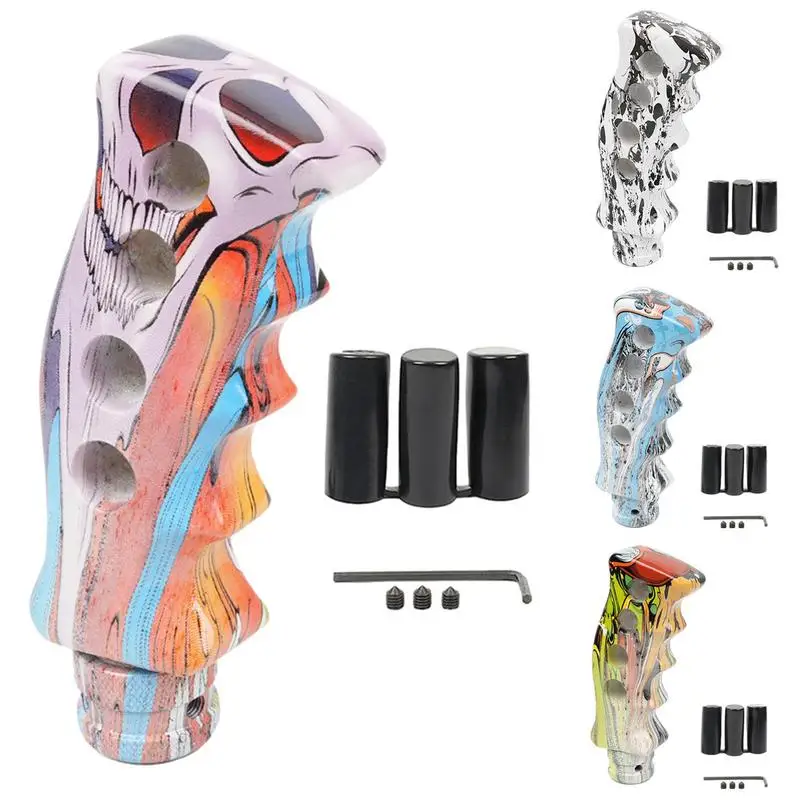 

Shift Knob Knife Handle Grip With 4 Holes Resin Graffiti Screws Adapter Interior Accessories Ergonomics Trucks SUVs Cars