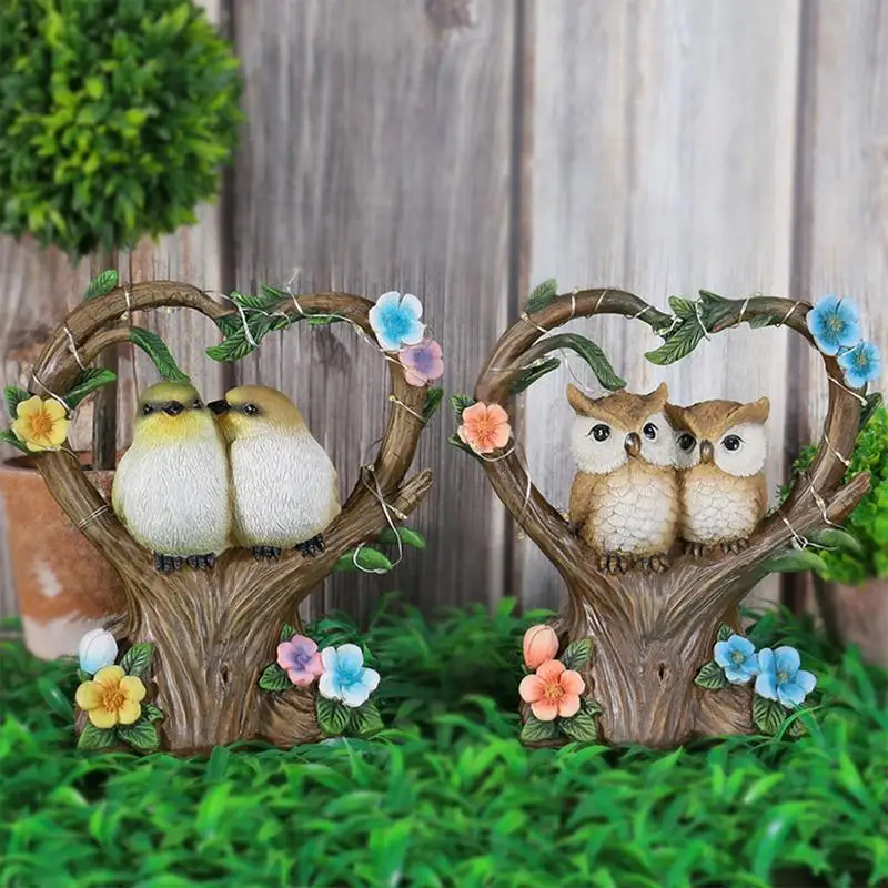 Owl Garden Statue Garden Sculpture With Solar Lights Solar Powered Resin Owls Statue Garden Statues Decorations For Yard Patio