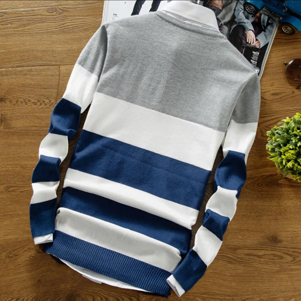 

Men Sweater Loose Fit Skin-Touch Cold Resistant Autumn Winter Striped Print Sweater Jumper Casual Sweater for Outdoor