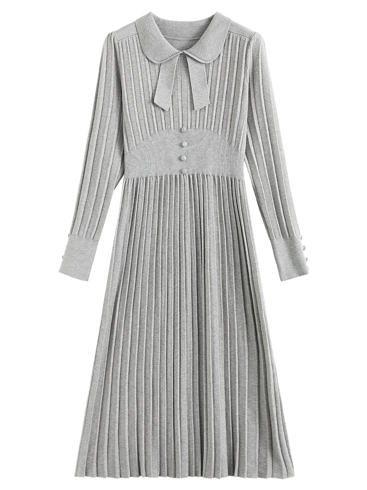 Женское офисное вязаное платье fansilзаный с бантом шерстяное кукольным воротником