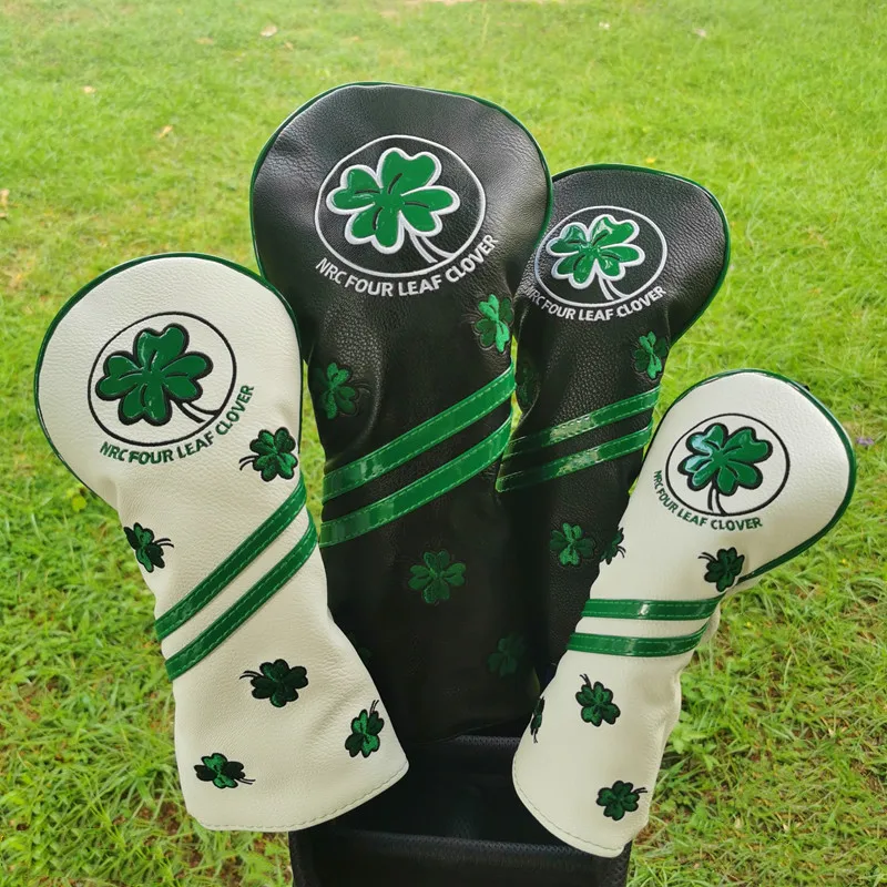 

Four Leaf Clover Golf Club Headcover Woods Driver Fairway Hybrid Blade Mallet Putter Embroidery PU Leather Cover With Number Tag