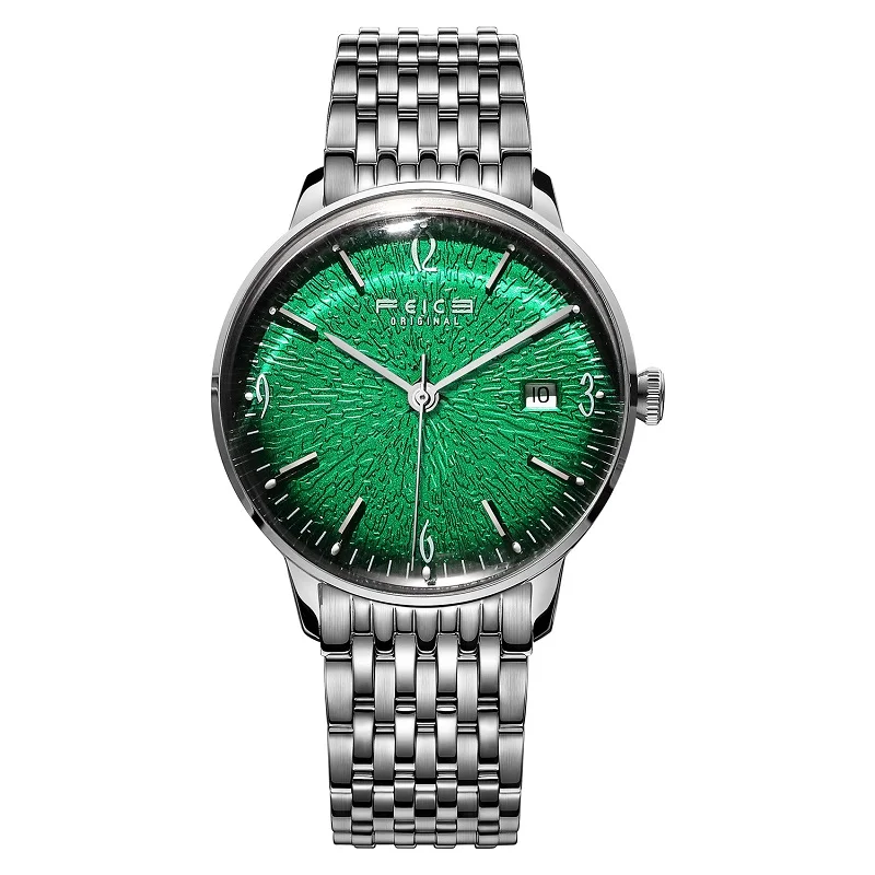 

FEICE Automatic Watches for Men Ultra Thin Stainless Steel Arc Mirror BIG Green Dial Watch Luxury Business Watch FM221REW