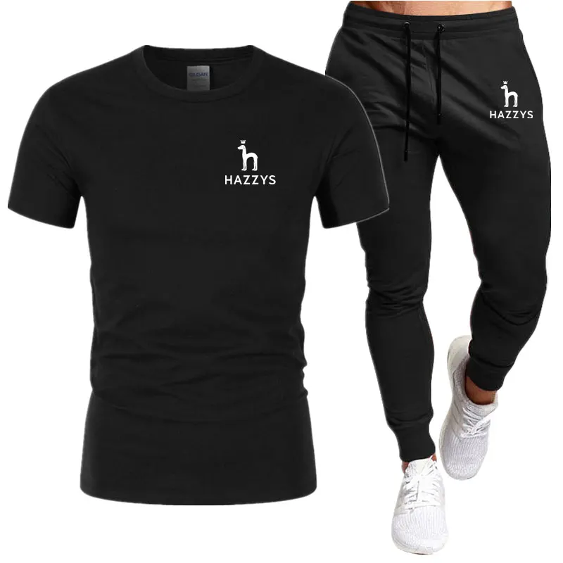 Summer hot Men's T-Shirt + Pants Suit Men's Sports Suit Brand Hazzys Printing Casual Fashion Cotton Short Sleeves T-shirt sets