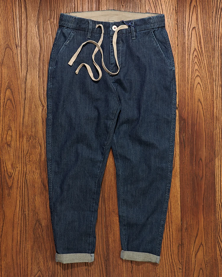 Jeans men's four seasons universal American retro fit straight slim elastic Leggings