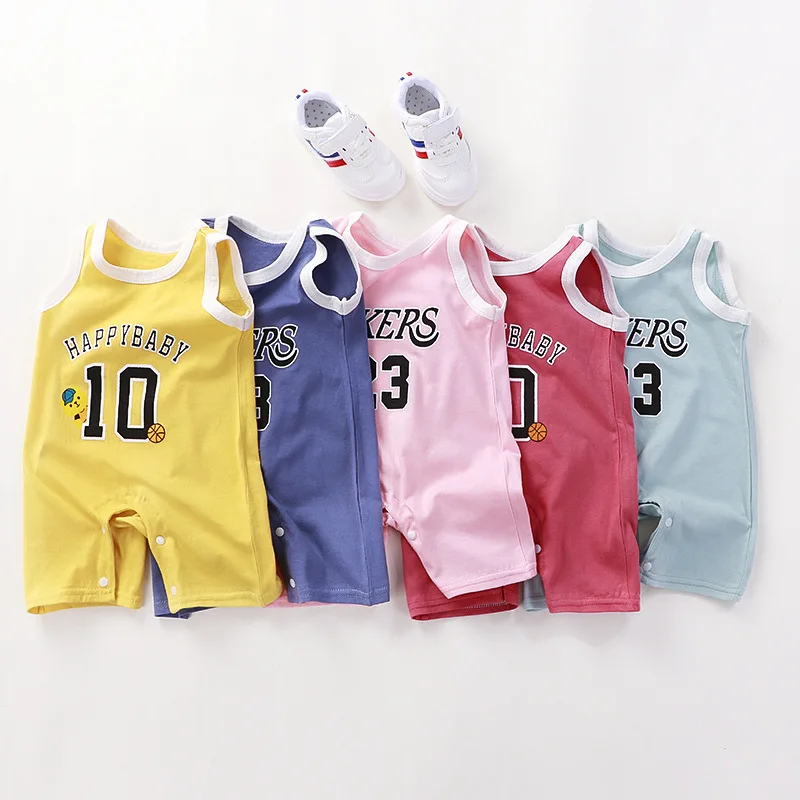 

Baby Onesie Summer Cotton Men And Women Baby Sleeveless Vest Romper Newborn Sports Cartoon Clothes
