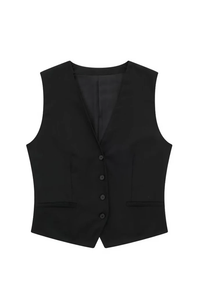 

Kumsvag 2023 Women Summer Vests Coats Casual Solid V-Neck Single Breasted Female Elegant Street Waistcoat Vest Clothing
