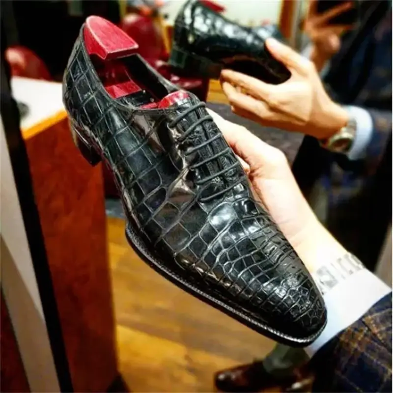 

New Men Shoes Classic Pattern Handmade Black PU Integrated Lace Round Toe Low Heel Fashion Casual Oxford Shoes KU008