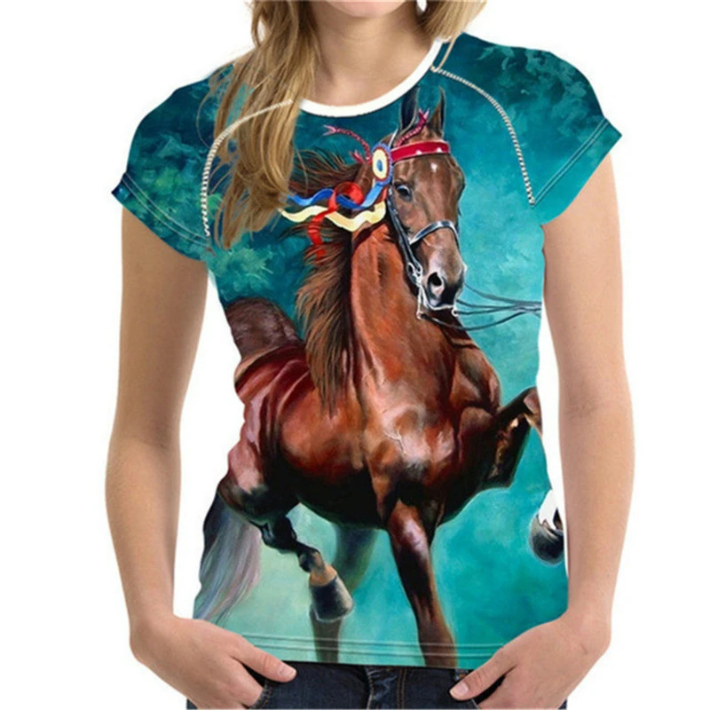 

2022 summer cool 3D printed horse pattern T-shirt for men and women novelty short-sleeved sports fashion casual all-match clothi