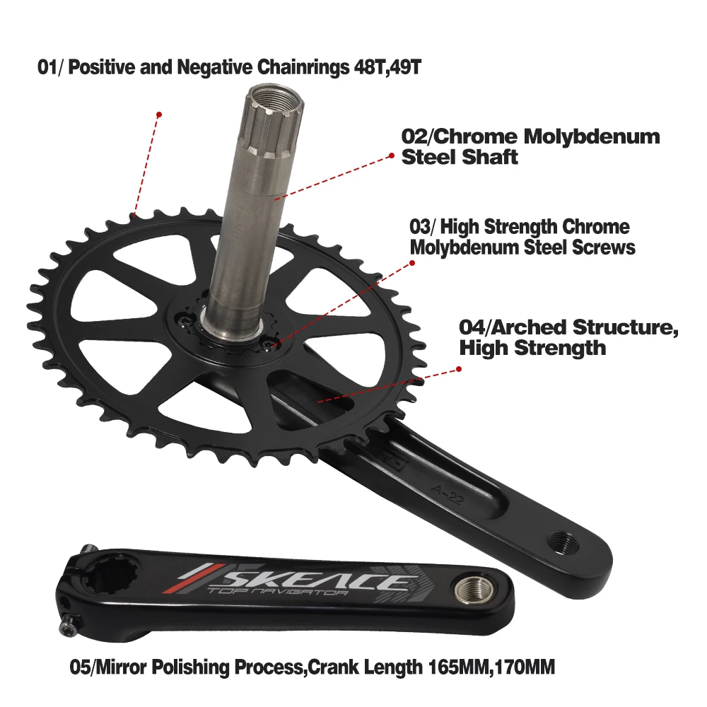 SKEACE Hollow Out велосипедный шатун с фиксированной передачей 48T встроенный 165 мм из